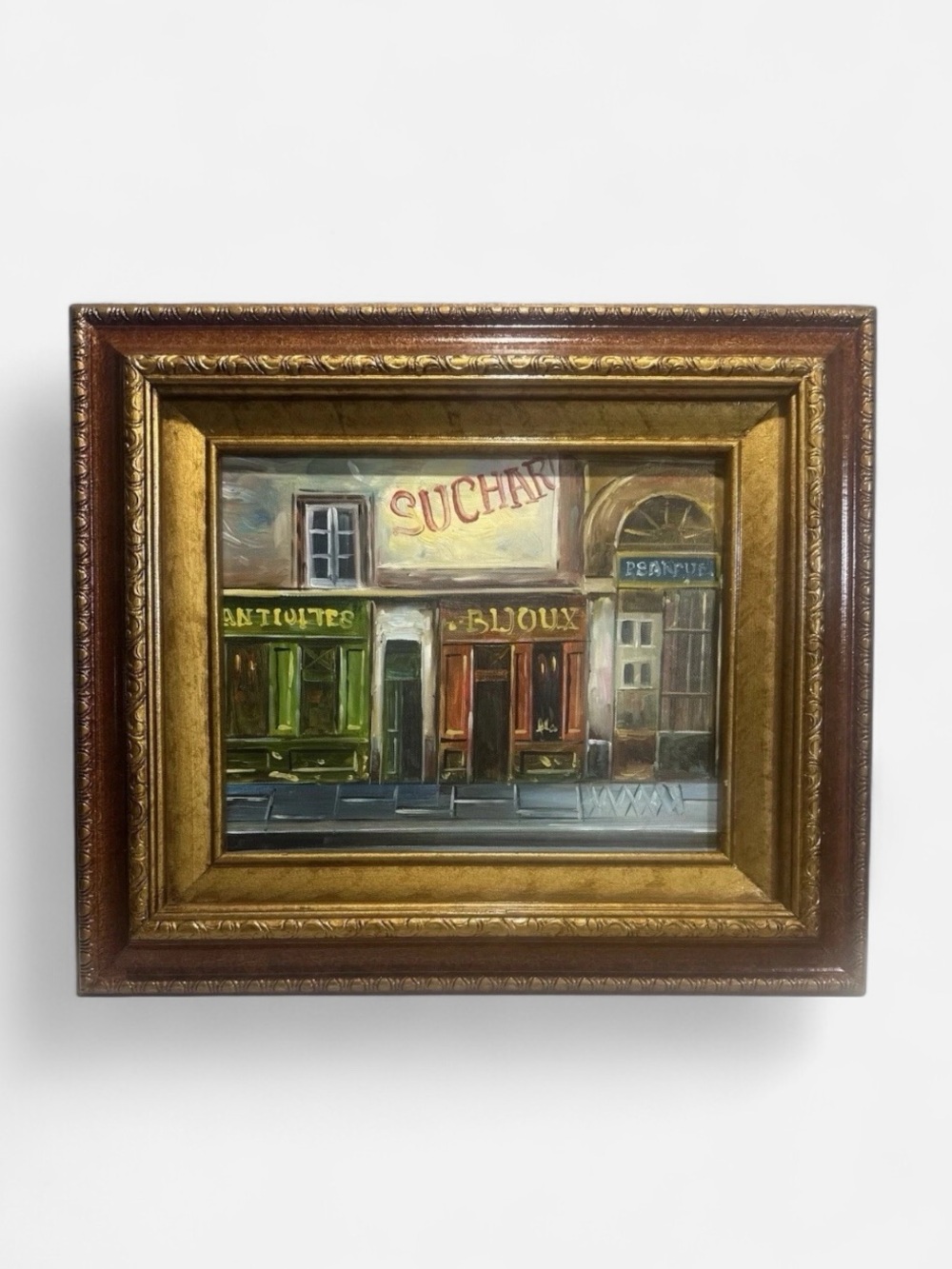 Vintage Mid-Century Paris Street Scene Oil Painting - Ornate Gold Wood Frame